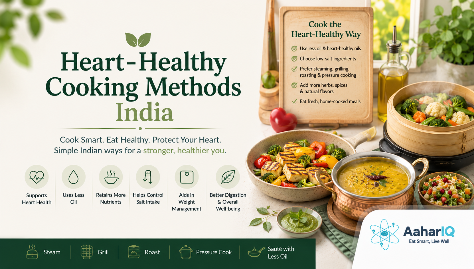 Heart-Healthy Cooking Methods India 2026 | Indian Kitchen CVD Prevention | AaharIQ — AaharIQ Food Safety