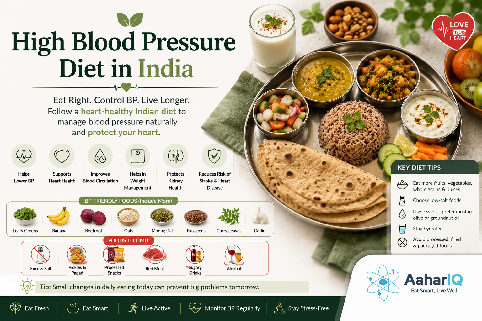 High Blood Pressure Diet India 2026 | DASH Diet Indian Food | BP Diet | AaharIQ — AaharIQ Food Safety
